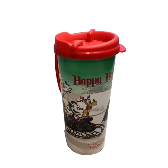 4 Disney Theme Park Souvenir Cup Happy Holidays Plastic Character Lid Vintage - Picture 5 of 10